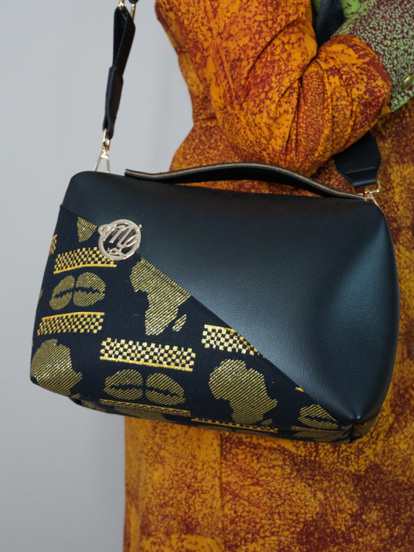 Sac en Wax et simili cuir Le Dee black Africa