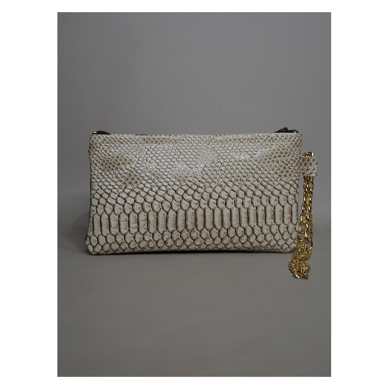 Pochette Miny White Croko and wax  – Élégance artisanale | The Mad Shop