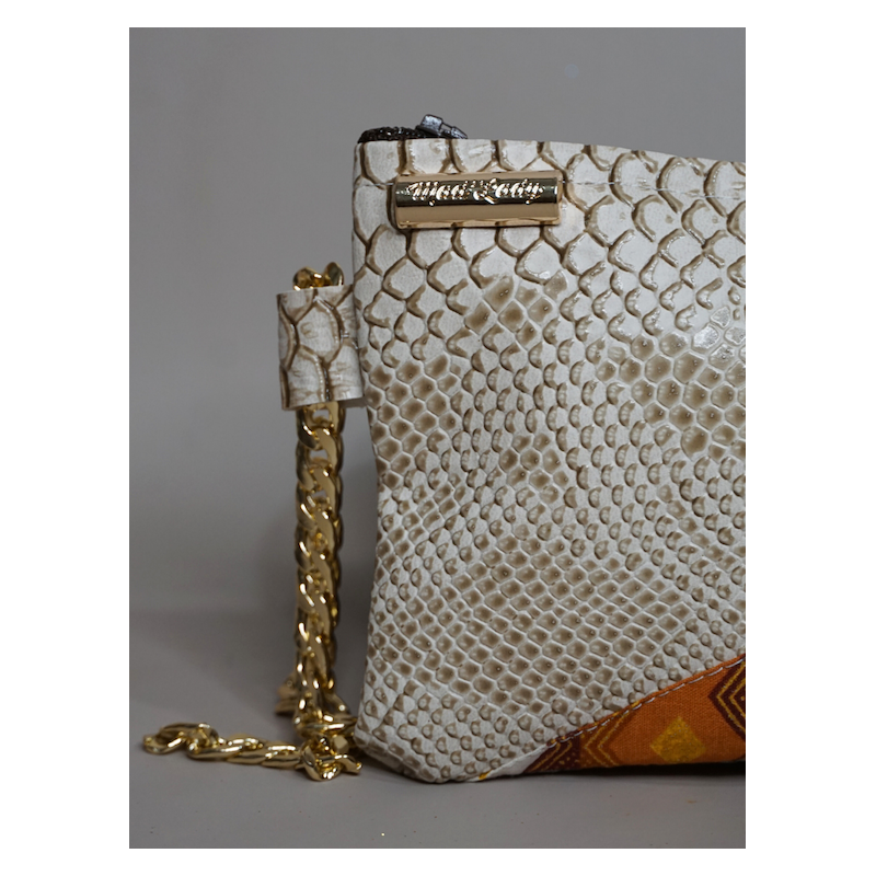 Pochette Miny White Croko and wax  – Élégance artisanale | The Mad Shop