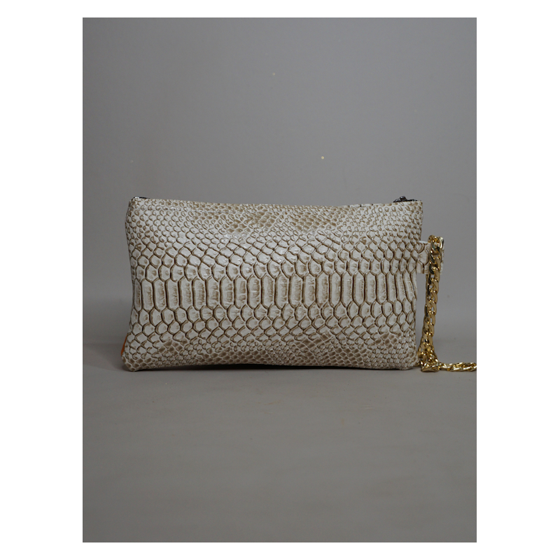 Pochette Miny White Croko and wax  – Élégance artisanale | The Mad Shop
