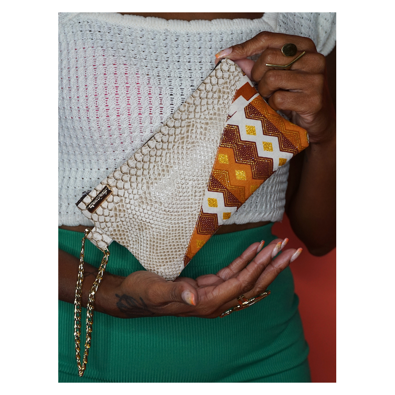 Pochette Miny White Croko and wax  – Élégance artisanale | The Mad Shop