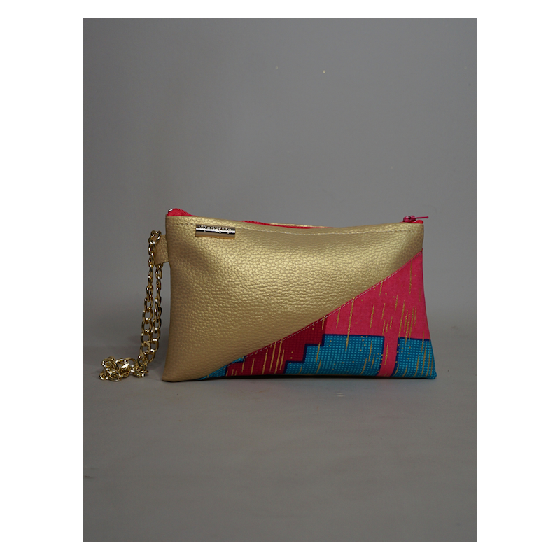 Pochette Miny Dorée et Corail wax  – Élégance artisanale | The Mad Shop