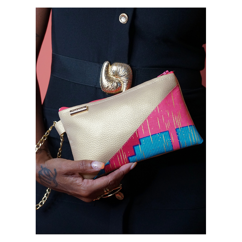 Pochette Miny Dorée et Corail wax  – Élégance artisanale | The Mad Shop