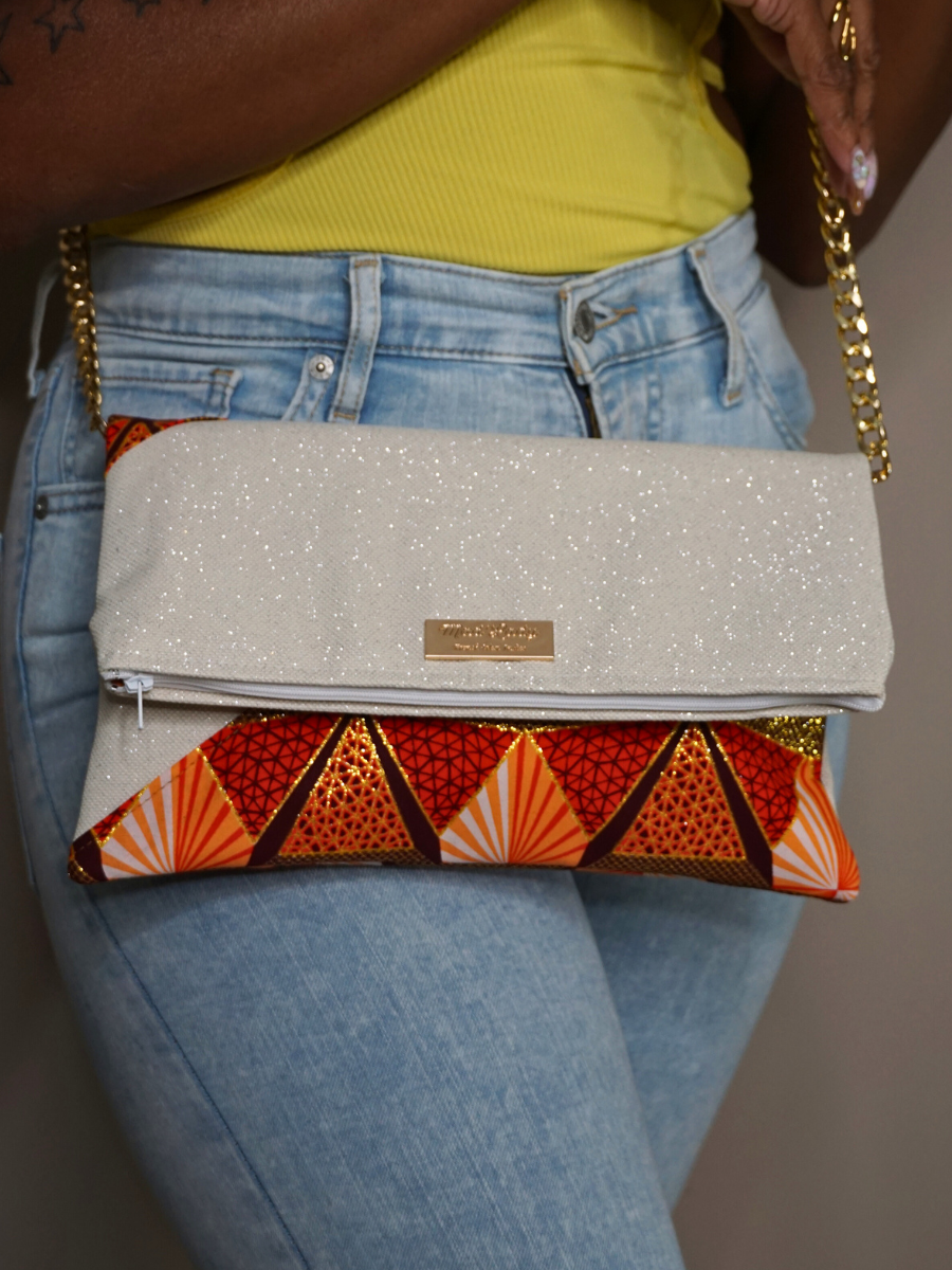 Tote Bag Wax Fait Main Du Ghana - Transformable En Pochette - Vert Floral